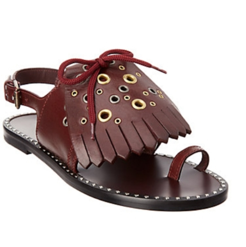 Burberry Kiltie Fringe Leather Sandals Gem